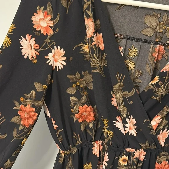 Soprano Pink and Black Smocked Wrap Dress with V-Neck - Picture 3 of 3